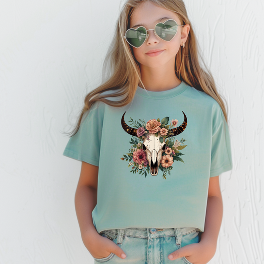 Boho Floral Skull Short/ Long Sleeve Tees (Toddler/ Youth Sizes)