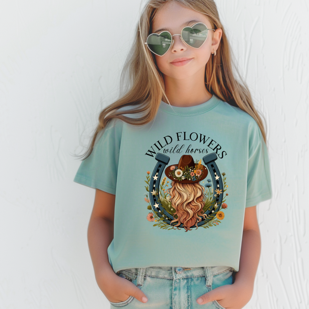 Wildflowers Wild Horses Horseshoe short/ Long Sleeve Tees (Toddler/ Youth Sizes)