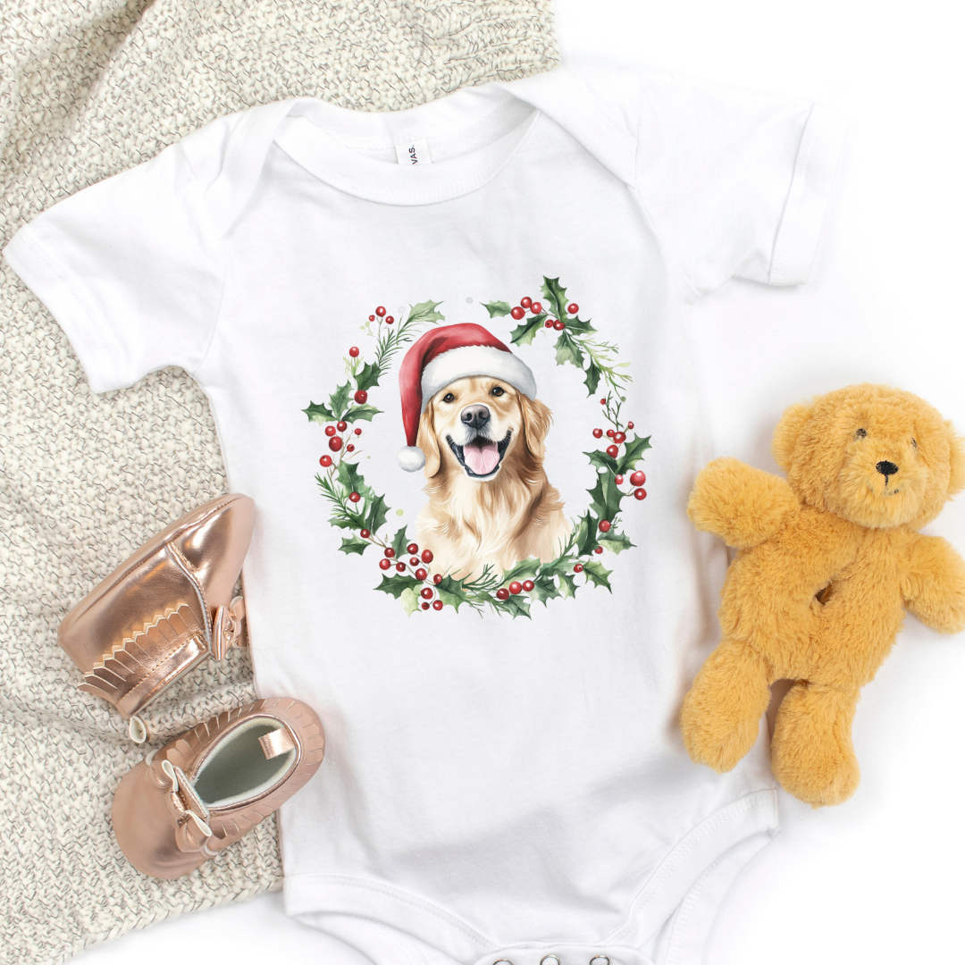 Golden Retriever Christmas Short Sleeve Infant Bodysuit