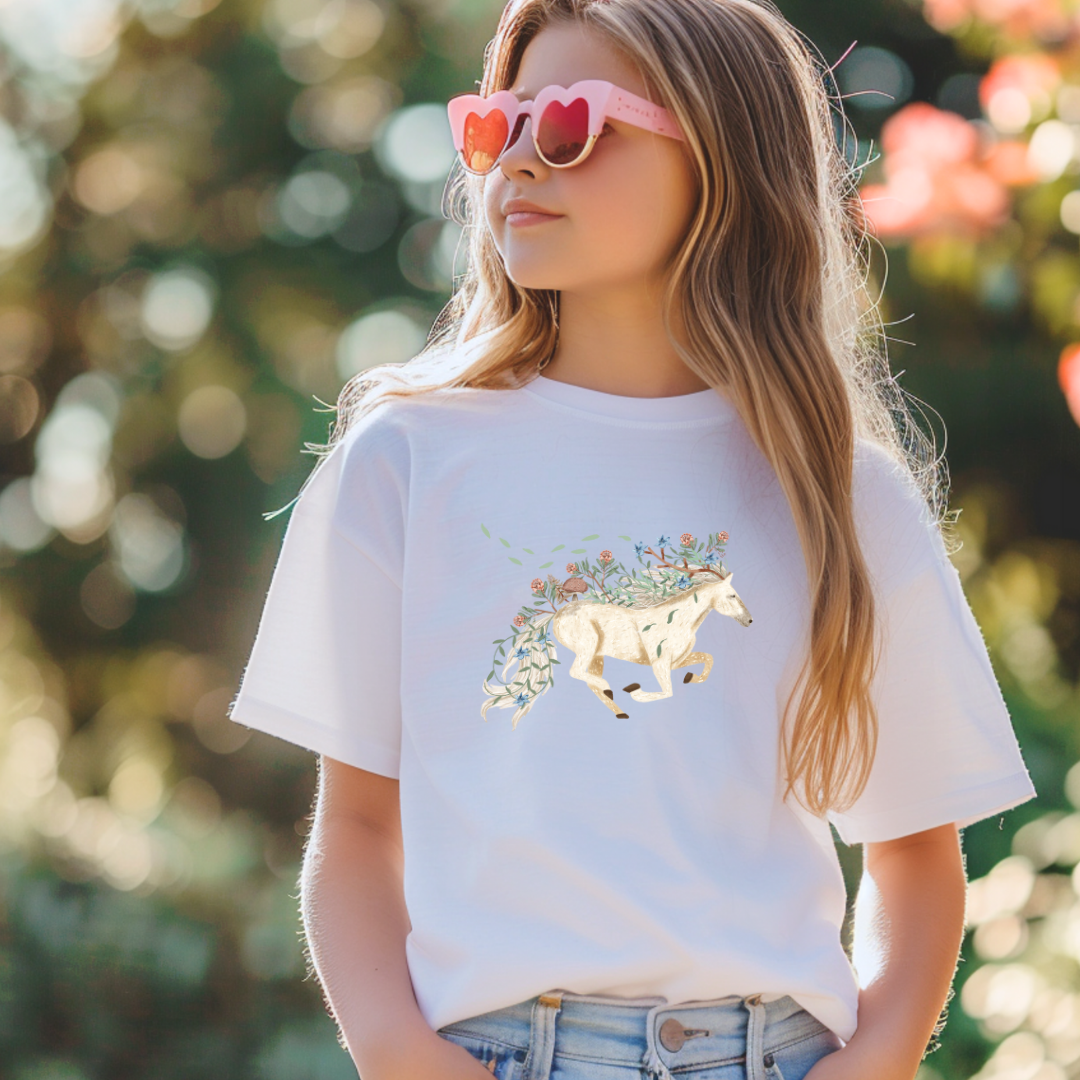 Claire Eddie Ivory Horse short/ Long Sleeve Tees (Toddler/ Youth Sizes)