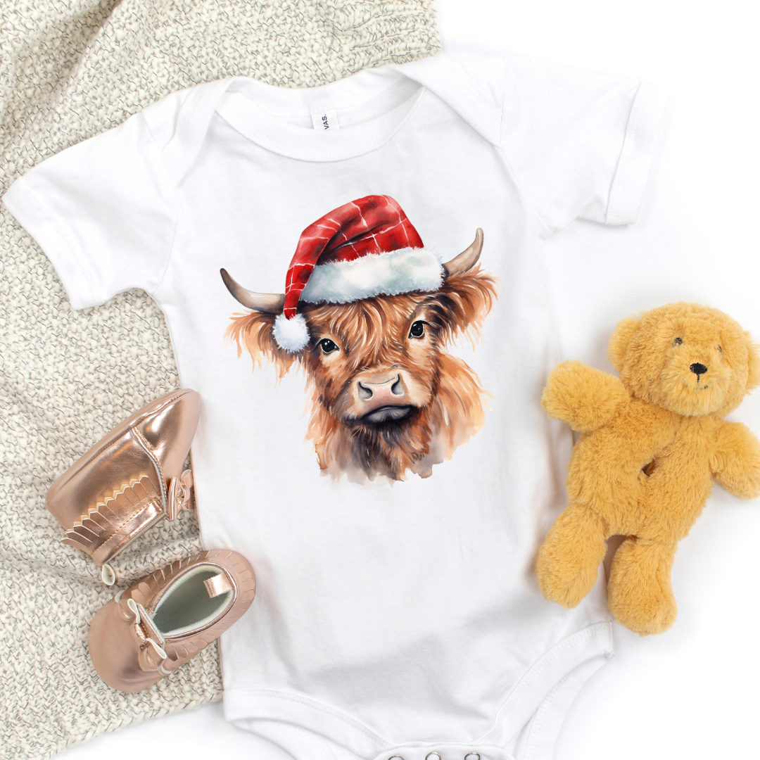 Christmas Cow Hat Short Sleeve Infant Bodysuit