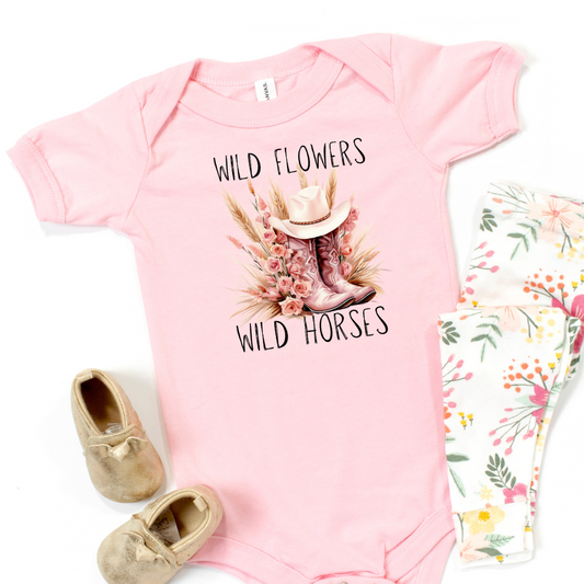 Wildflowers Wild Horses Pink Boots Infant Bodysuits