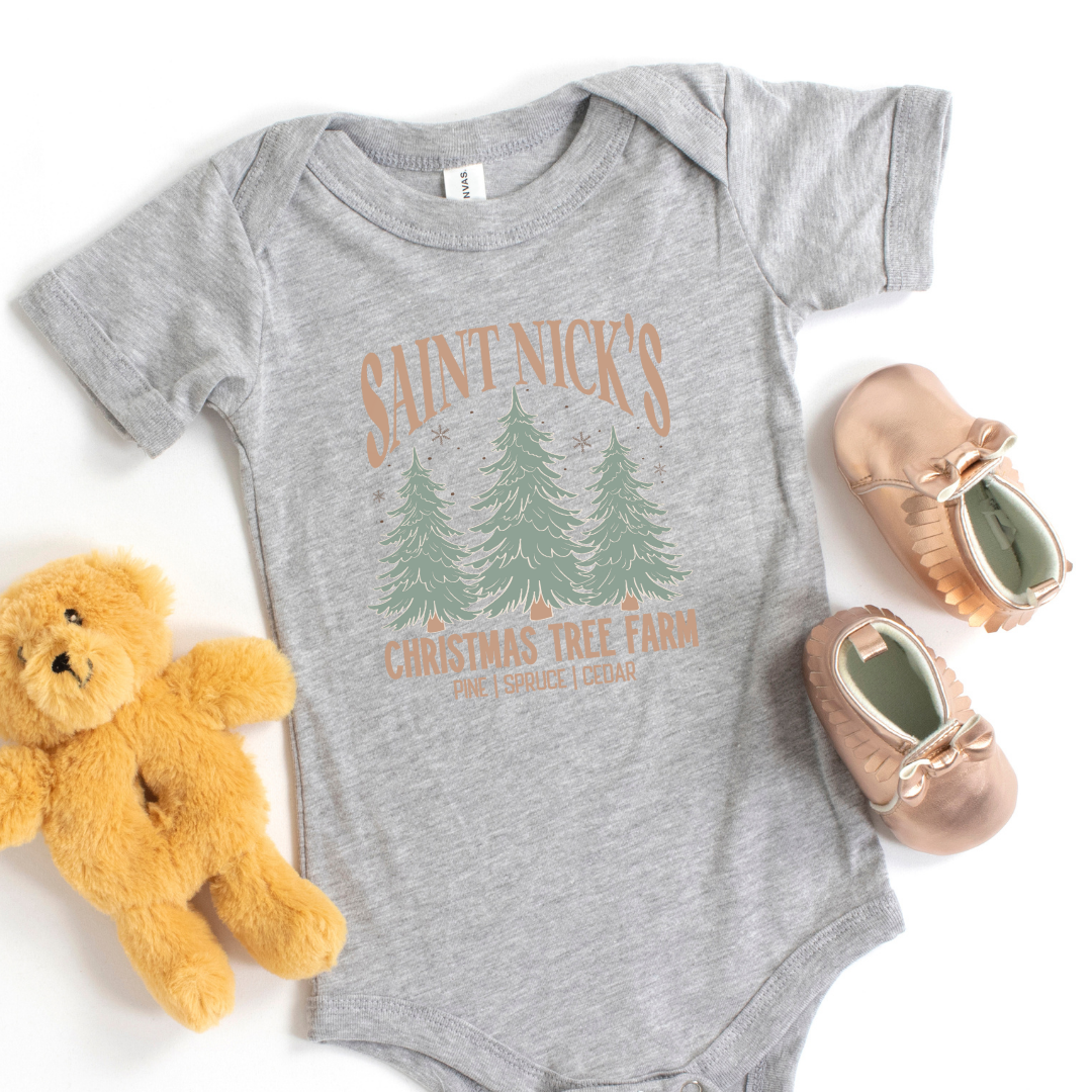 Saint Nick's Christmas Tree Farm Short Sleeve Infant Bodysuit