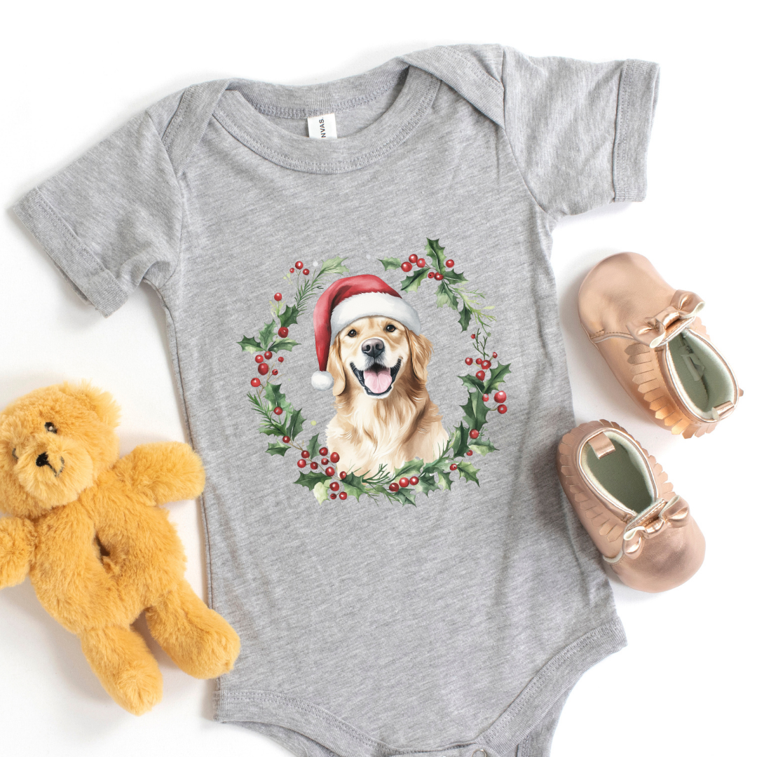 Golden Retriever Christmas Short Sleeve Infant Bodysuit