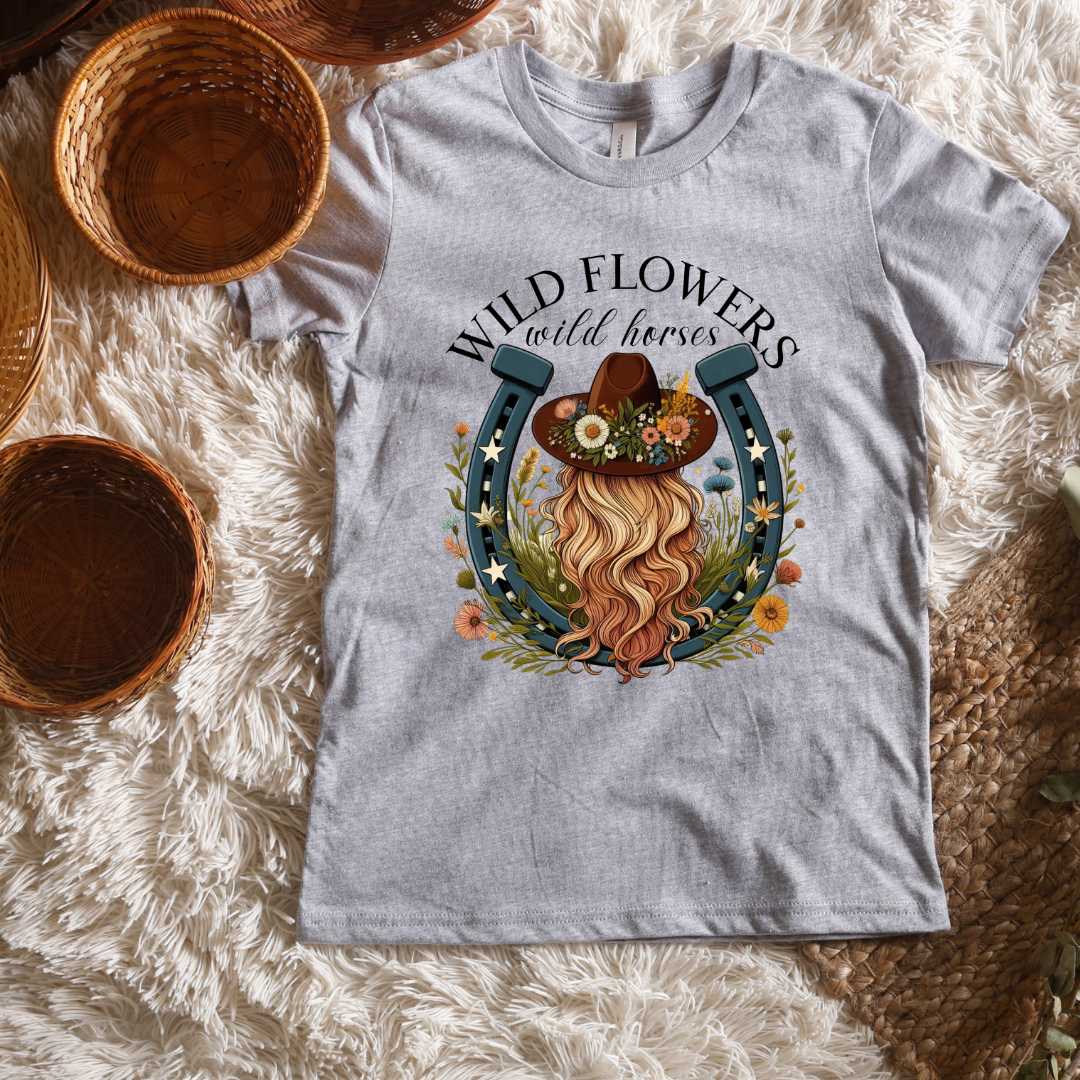 Wildflowers Wild Horses Horseshoe short/ Long Sleeve Tees (Toddler/ Youth Sizes)