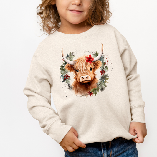 Christmas Cow Wreath (Toddler & Youth Sizes) Crewneck Sweatshirts