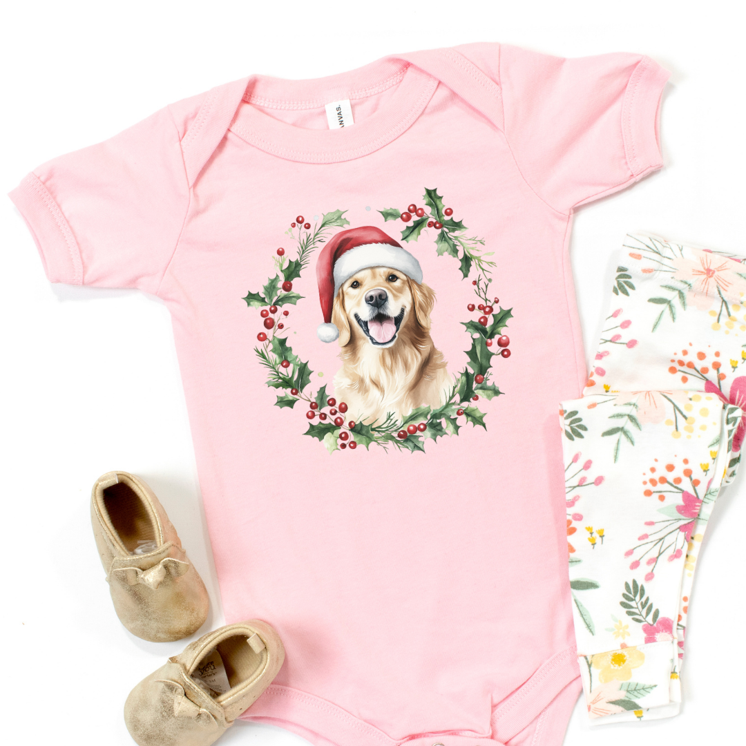 Golden Retriever Christmas Short Sleeve Infant Bodysuit