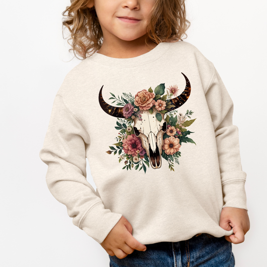 Boho Floral Skull Crewneck Sweatshirt (Toddler & Youth Sizes)