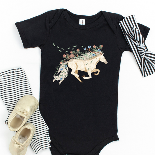 Claire Eddie Ivory Horse Infant Bodysuits