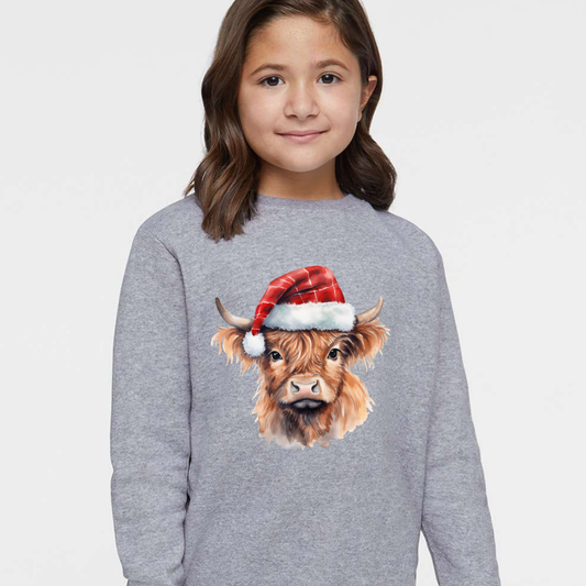 Christmas Cow Hat (Toddler & Youth Sizes) Crewneck Sweatshirts