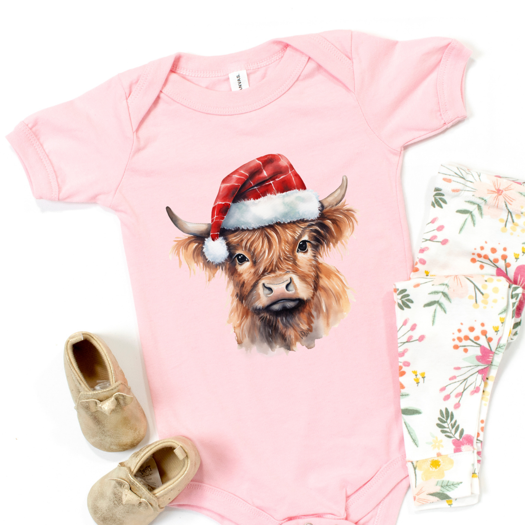 Christmas Cow Hat Short Sleeve Infant Bodysuit