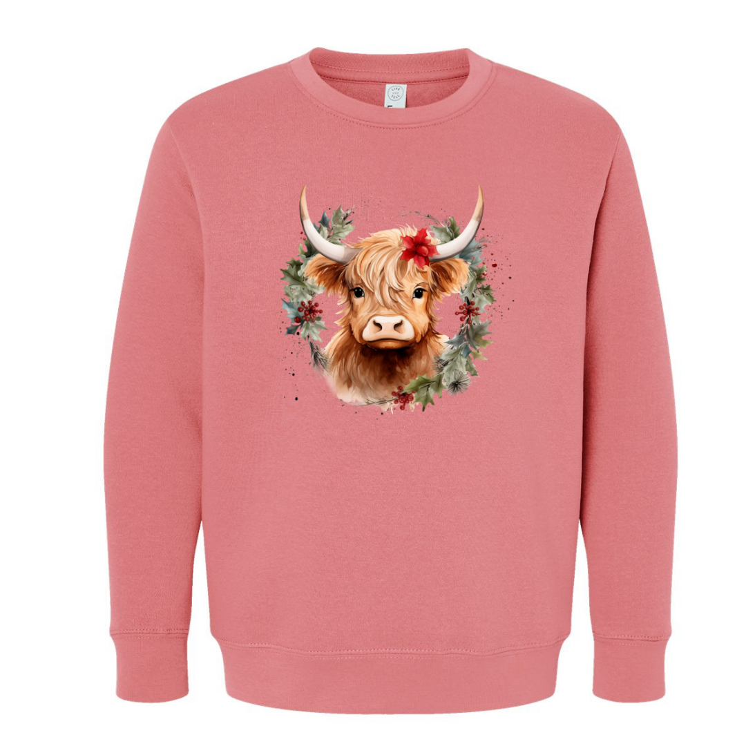 Christmas Cow Wreath (Toddler & Youth Sizes) Crewneck Sweatshirts