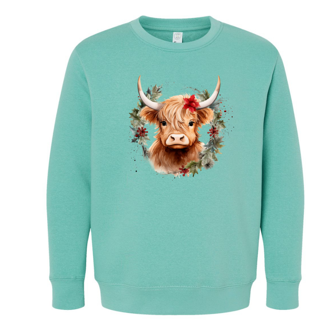 Christmas Cow Wreath (Toddler & Youth Sizes) Crewneck Sweatshirts