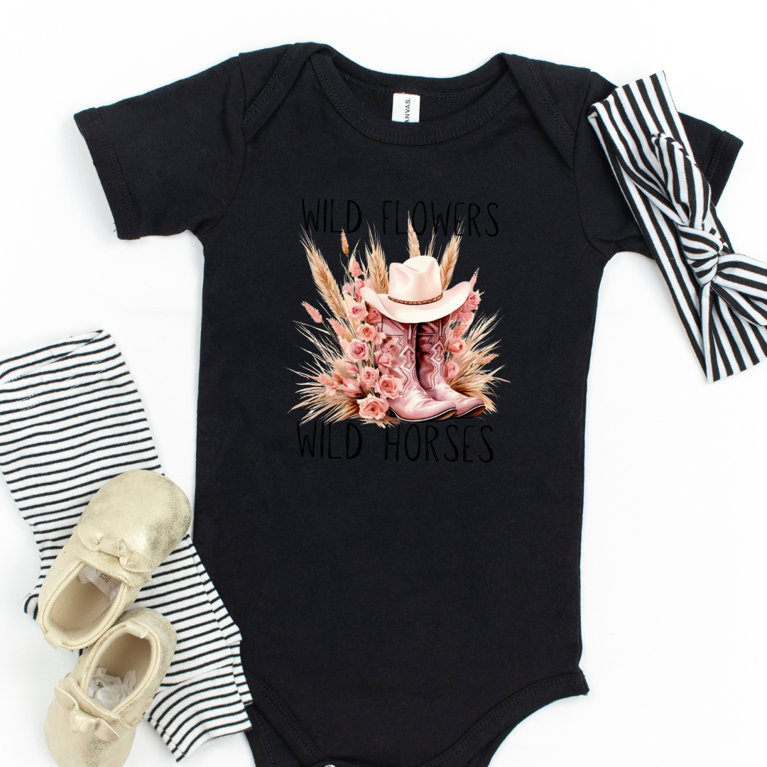 Wildflowers Wild Horses Pink Boots Infant Bodysuits