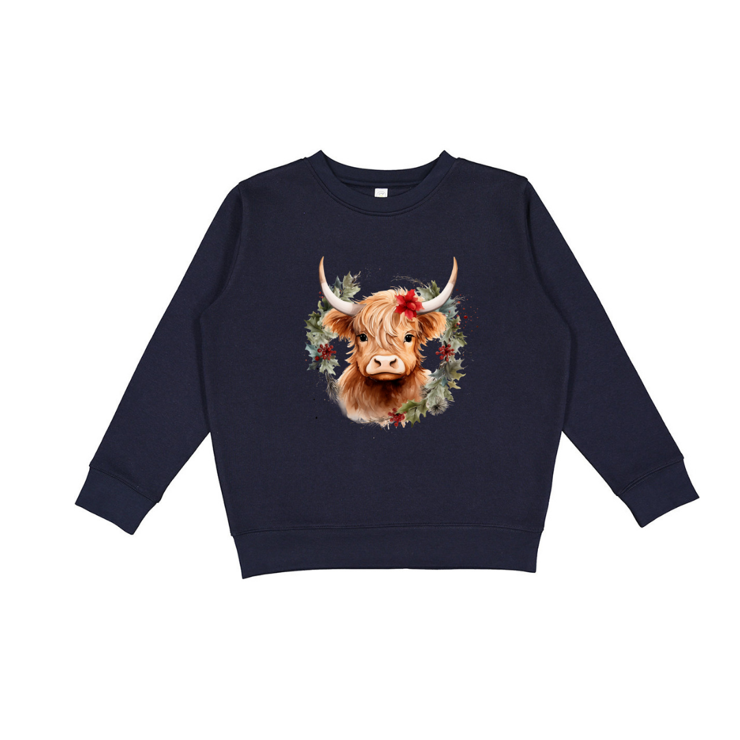 Christmas Cow Wreath (Toddler & Youth Sizes) Crewneck Sweatshirts