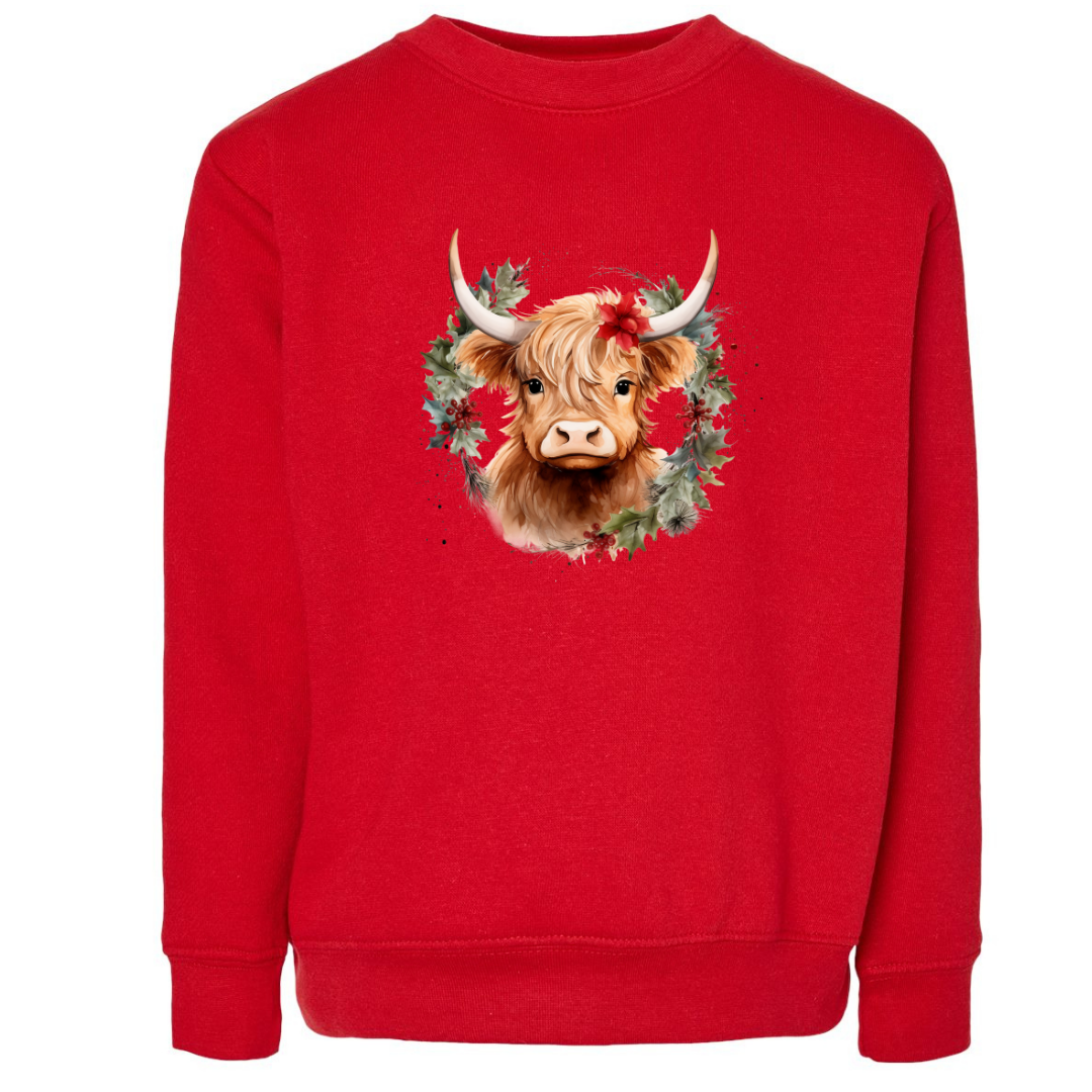 Christmas Cow Wreath (Toddler & Youth Sizes) Crewneck Sweatshirts