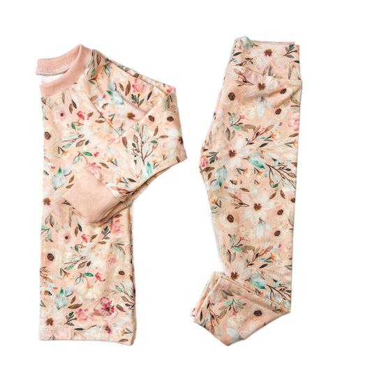 Mea in Peach Bamboo Spandex Floral Sets