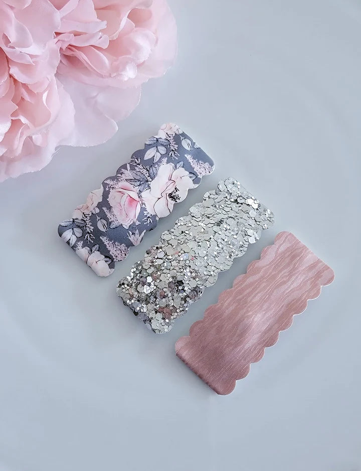 2.5 inch Rectangle Scallop Snap Clip 3pak-Elegant Blooms