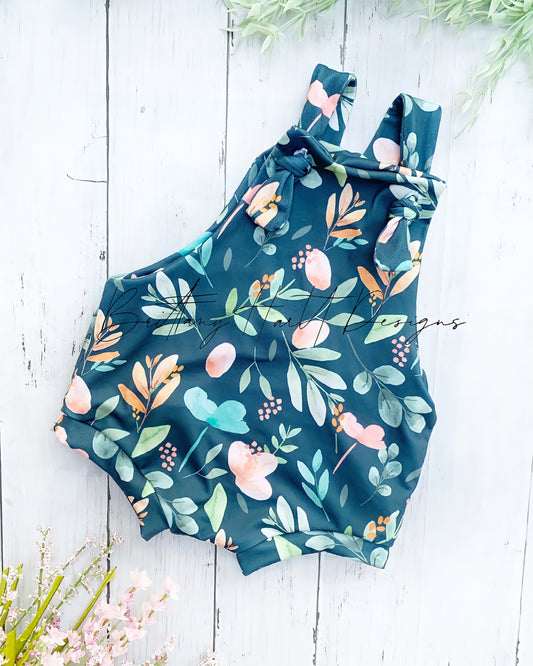 Charcoal Watercolor Spring Floral Overalls